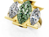 Yellow gold Three Stone Fancy Green Marquise Cut Cut Channel Set Diamond Ring_1
