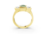 Yellow gold Three Stone Fancy Green Marquise Cut Cut Channel Set Diamond Ring_3