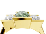 Yellow gold Three Stone Fancy Green Marquise Cut Cut Channel Set Diamond Ring_4