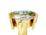 Yellow gold Three Stone Fancy Green Marquise Cut Cut Channel Set Diamond Ring_5