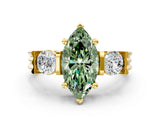 Yellow gold Three-Stone Fancy Green Marquise Cut Cut Classic Band Prong Setting Ring