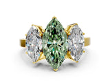 Yellow gold Three-Stone Fancy Green Marquise Cut Cut Diamond Engagement Ring with Flat Band and Four-Prong Setting_12