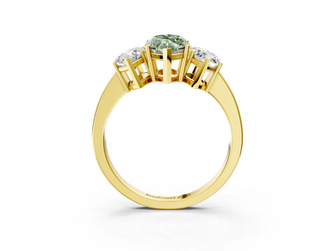 Yellow gold Three-Stone Fancy Green Marquise Cut Cut Diamond Engagement Ring with Flat Band and Four-Prong Setting_3