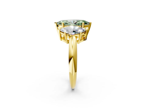Yellow gold Three-Stone Fancy Green Marquise Cut Cut Diamond Engagement Ring with Prong Setting on a White Gold Band_2