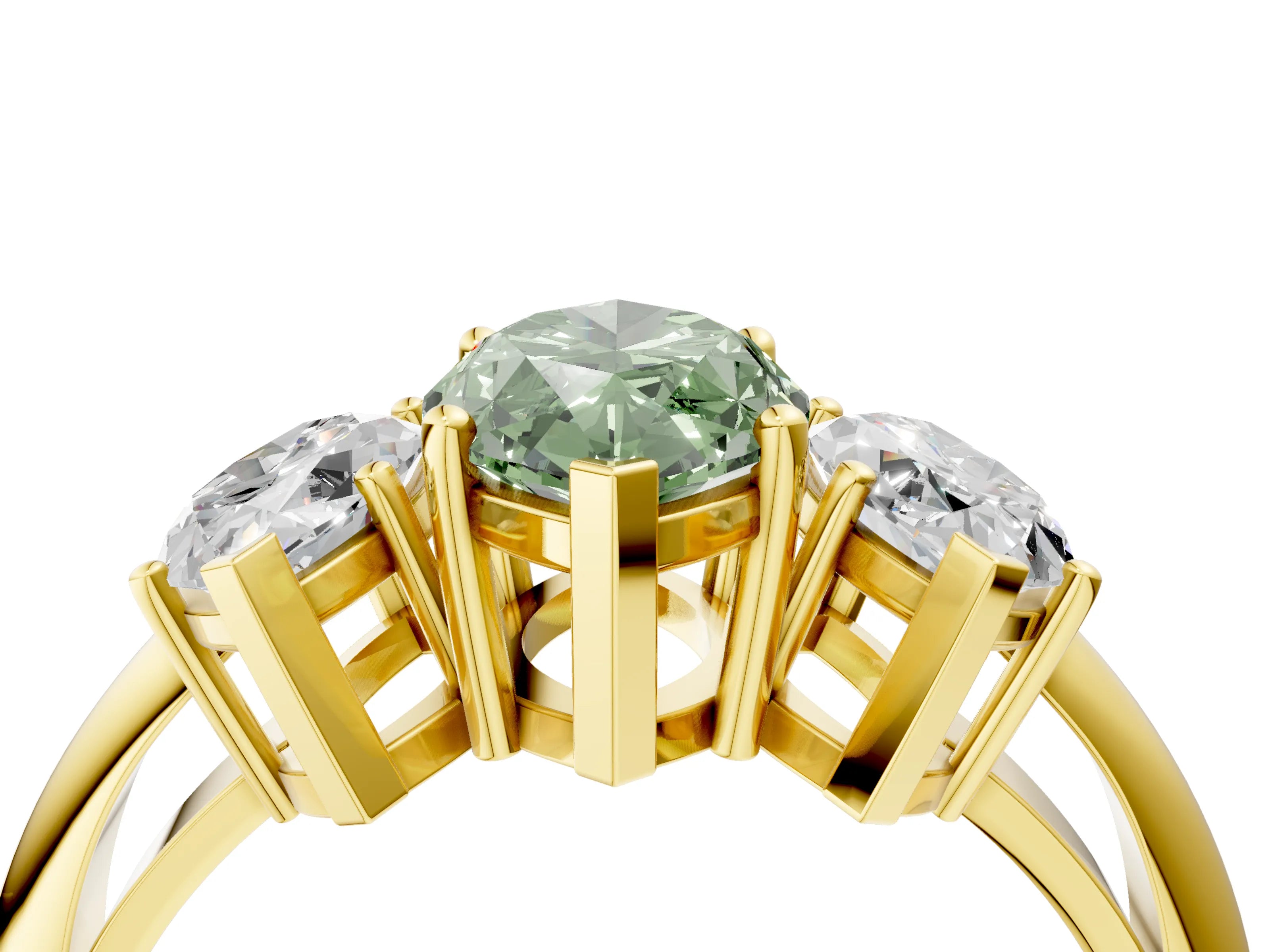 Yellow gold Three-Stone Fancy Green Marquise Cut Cut Diamond Engagement Ring with Prong Setting on a White Gold Band_4