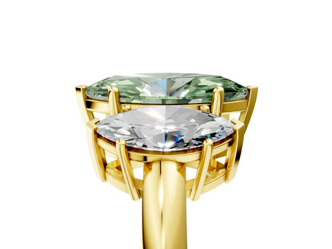 Yellow gold Three-Stone Fancy Green Marquise Cut Cut Diamond Engagement Ring with Prong Setting on a White Gold Band_5