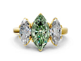 Yellow gold Three-Stone Fancy Green Marquise Cut Cut Diamond Ring with Channel Set Band and Four-Prong Setting_24