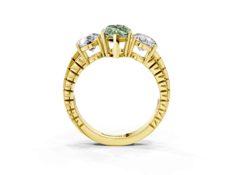 Yellow gold Three-Stone Fancy Green Marquise Cut Cut Diamond Ring with Channel-Set Band and Prong Setting_3
