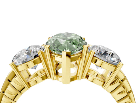 Yellow gold Three-Stone Fancy Green Marquise Cut Cut Diamond Ring with Channel-Set Band and Prong Setting_4