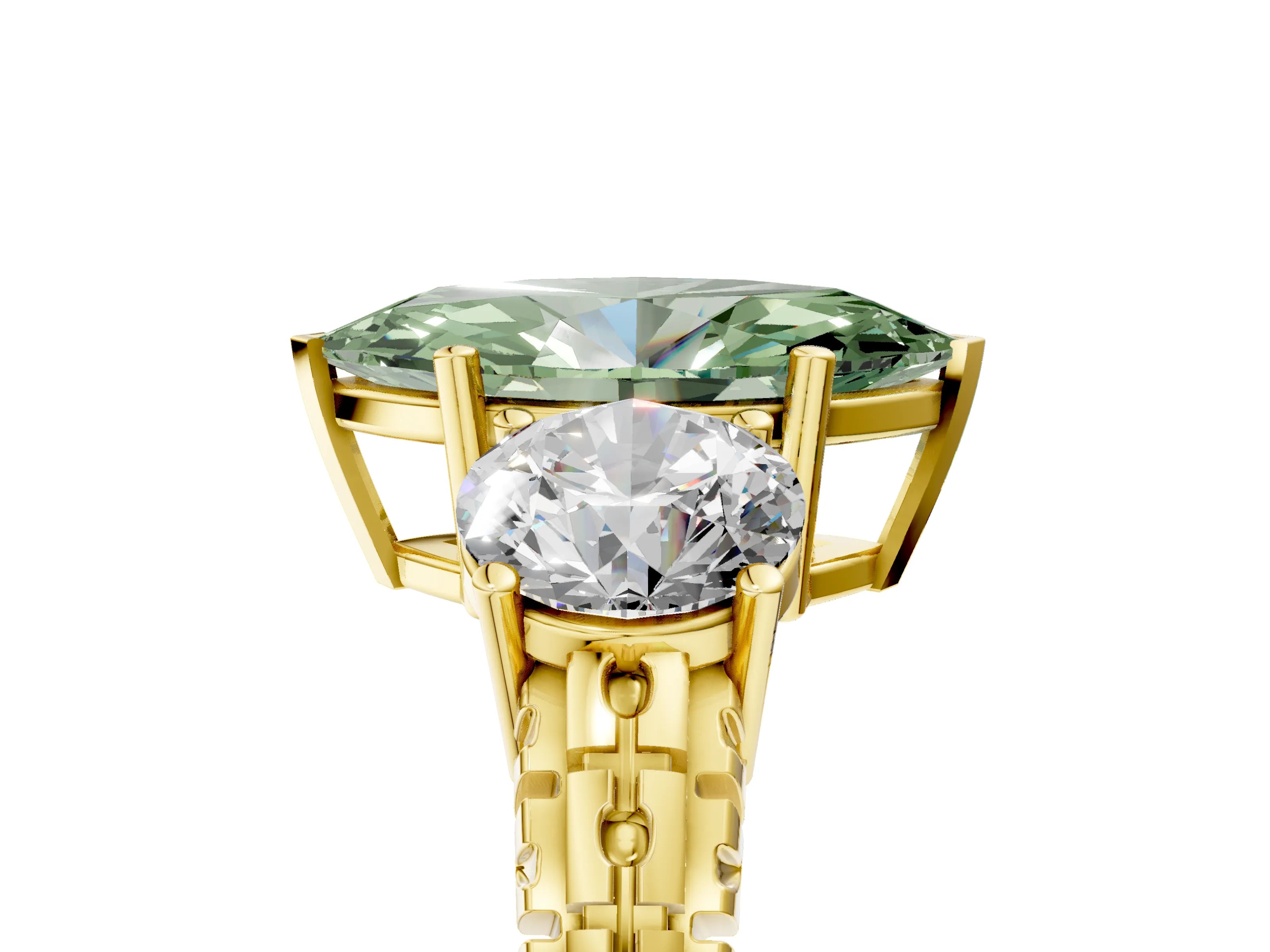 Yellow gold Three-Stone Fancy Green Marquise Cut Cut Diamond Ring with Channel-Set Band and Prong Setting_5