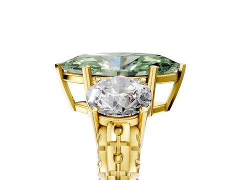 Yellow gold Three-Stone Fancy Green Marquise Cut Cut Diamond Ring with Channel-Set Band and Prong Setting_5