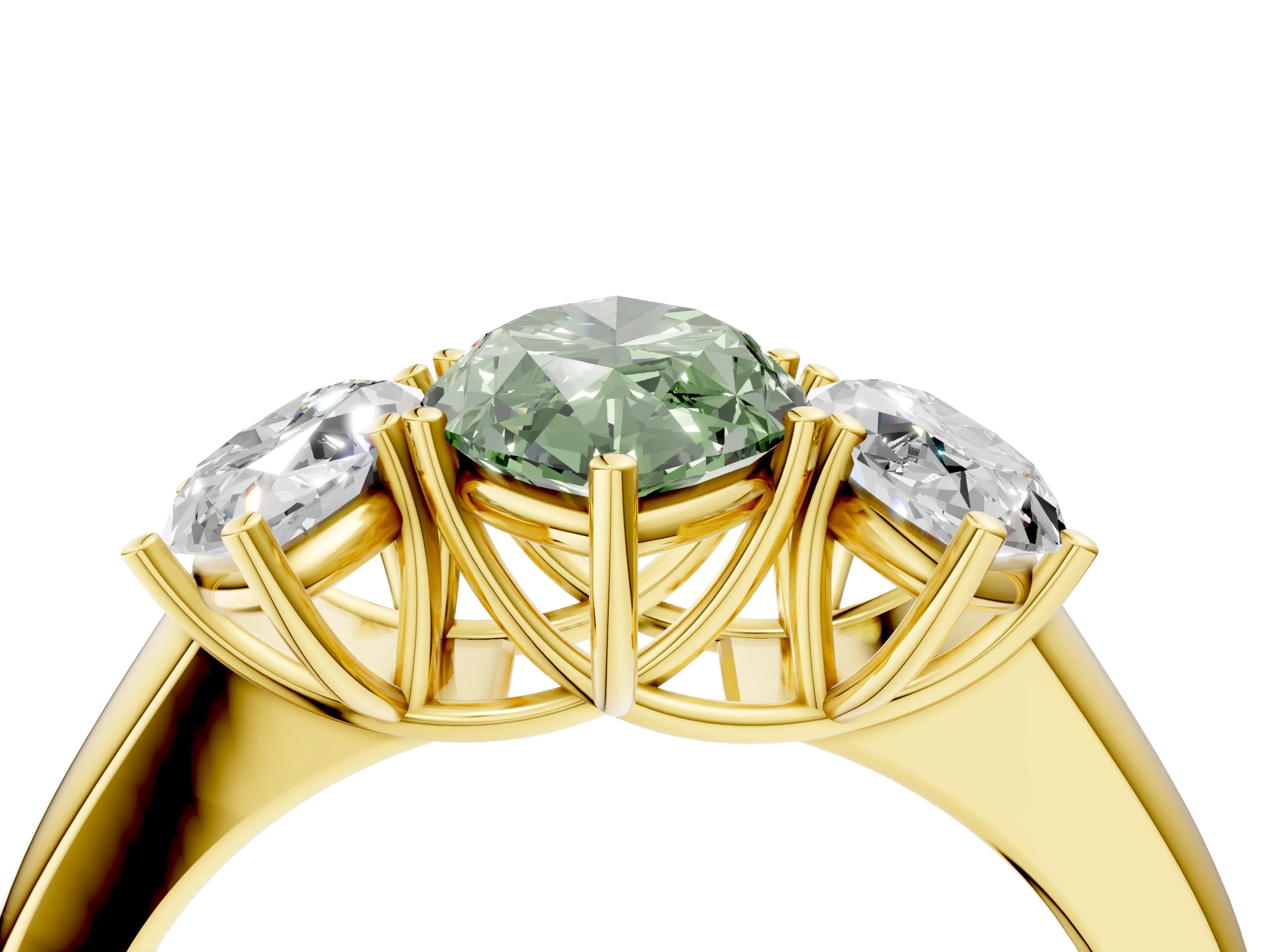 Yellow gold Three-Stone Fancy Green Marquise Cut Cut Diamond Ring with Prong Setting and Classic Band_4