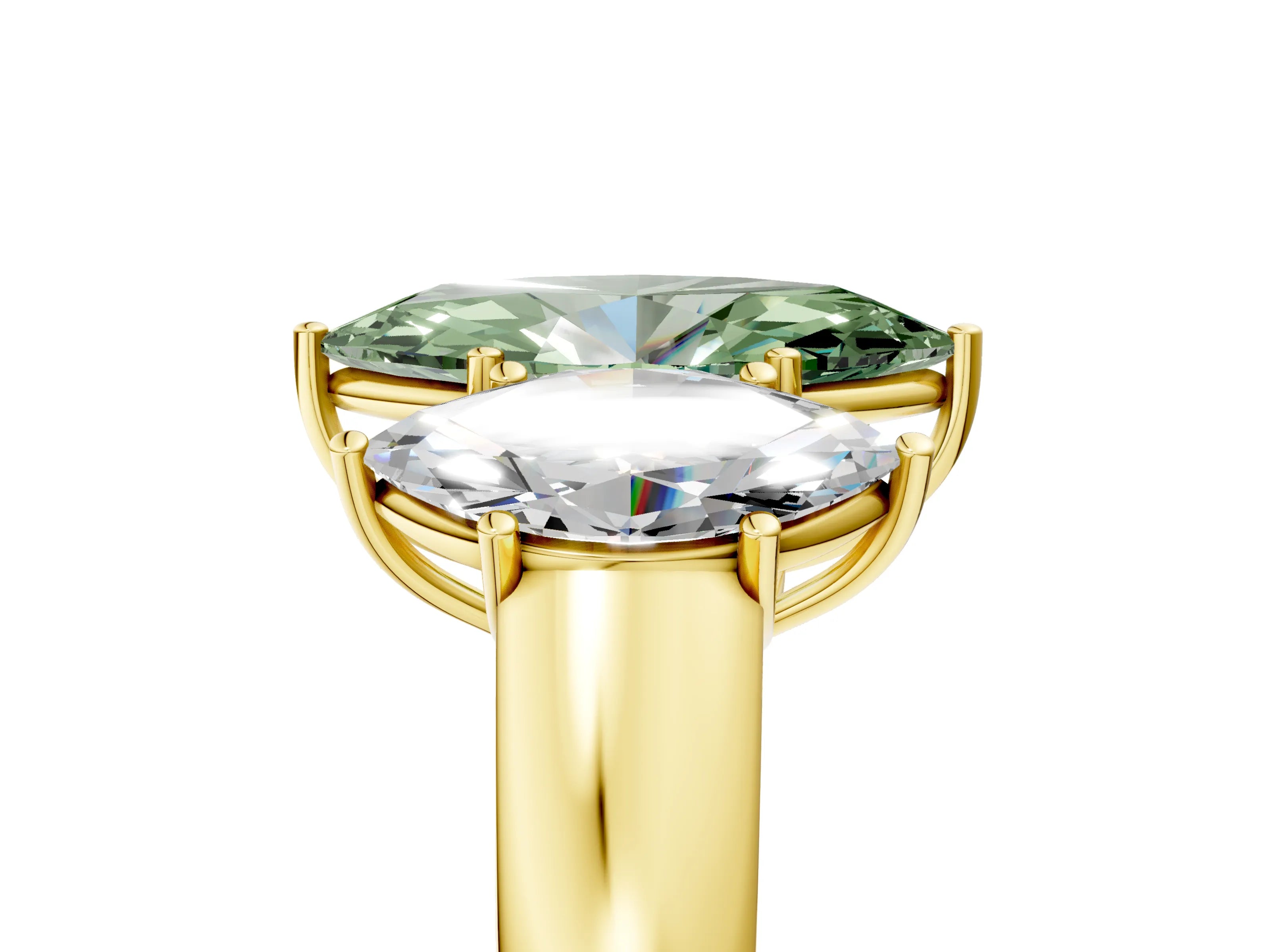 Yellow gold Three-Stone Fancy Green Marquise Cut Cut Diamond Ring with Prong Setting and Classic Band_5