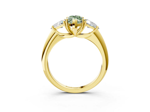 Yellow gold Three-Stone Fancy Green Marquise Cut Cut Diamond Ring with Trillion Side Stones and Four-Prong Setting_6