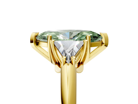 Yellow gold Three-Stone Fancy Green Marquise Cut Cut Diamond Ring with Trillion Side Stones and Four-Prong Setting_8