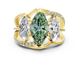 Yellow gold Three-Stone Fancy Green Marquise Cut Cut Diamond Split Shank Prong Set Ring