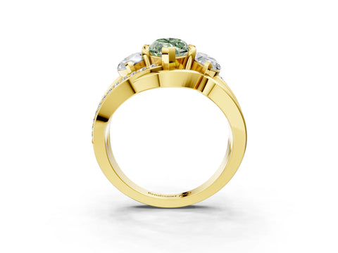 Yellow gold Three-Stone Fancy Green Marquise Cut Cut Diamond Split Shank Prong Set Ring_3