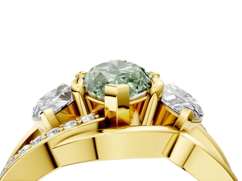 Yellow gold Three-Stone Fancy Green Marquise Cut Cut Diamond Split Shank Prong Set Ring_4