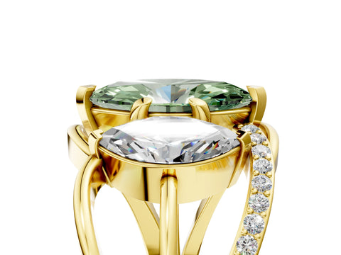 Yellow gold Three-Stone Fancy Green Marquise Cut Cut Diamond Split Shank Prong Set Ring_5
