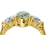 Yellow gold Three-Stone Fancy Green Marquise Cut Cut Milgrain Band Prong Setting Ring_4