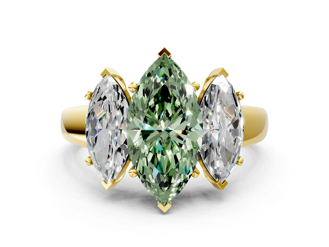 Yellow gold Three-Stone Fancy Green Marquise Cut Cut Solitaire Ring with Classic Prong Setting