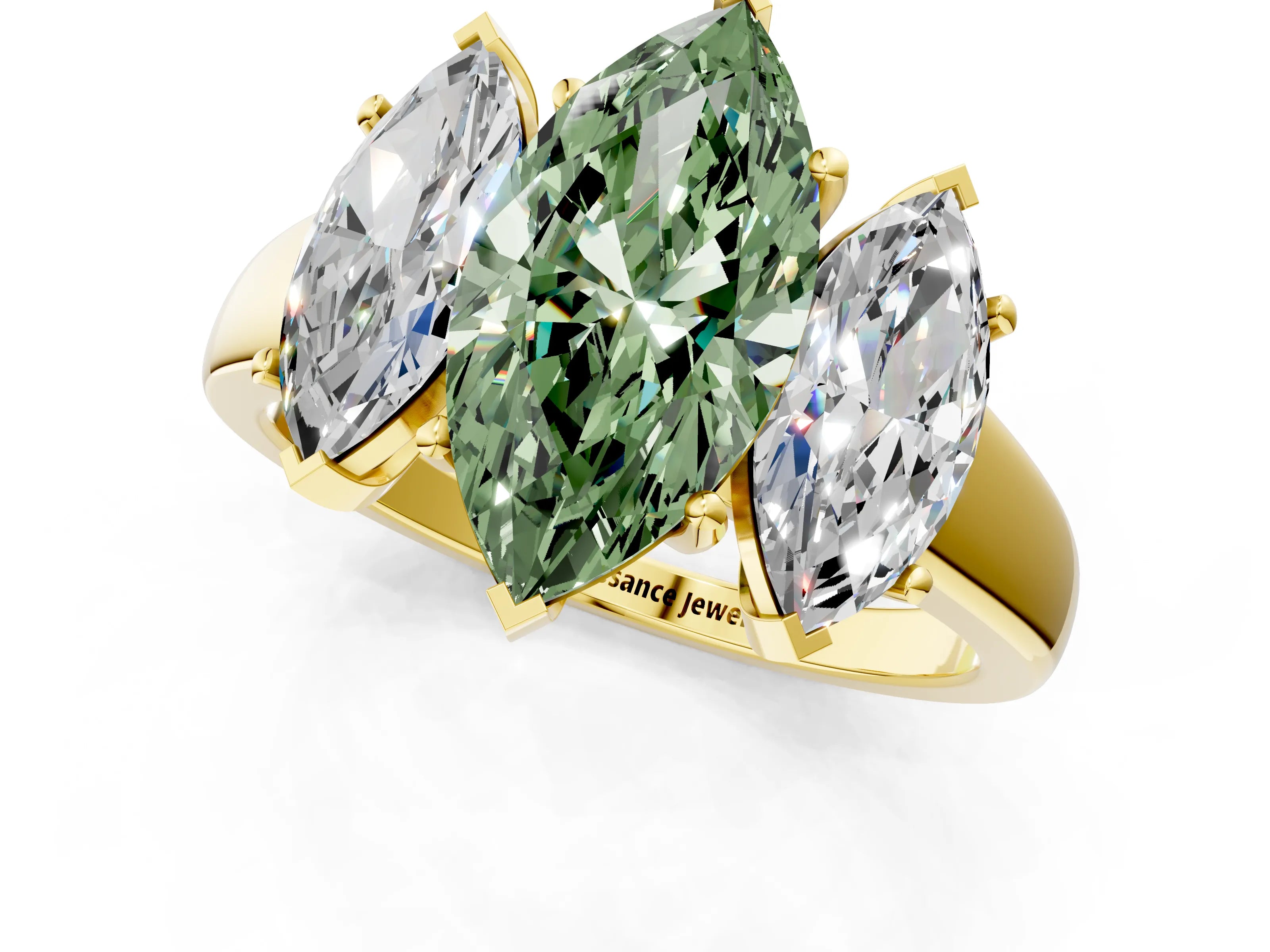 Yellow gold Three-Stone Fancy Green Marquise Cut Cut Solitaire Ring with Classic Prong Setting_1