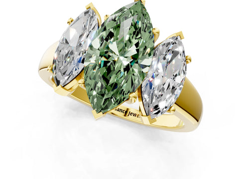 Yellow gold Three-Stone Fancy Green Marquise Cut Cut Solitaire Ring with Classic Prong Setting_1