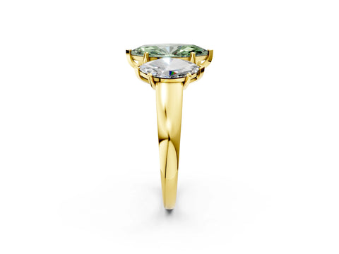 Yellow gold Three-Stone Fancy Green Marquise Cut Cut Solitaire Ring with Classic Prong Setting_2