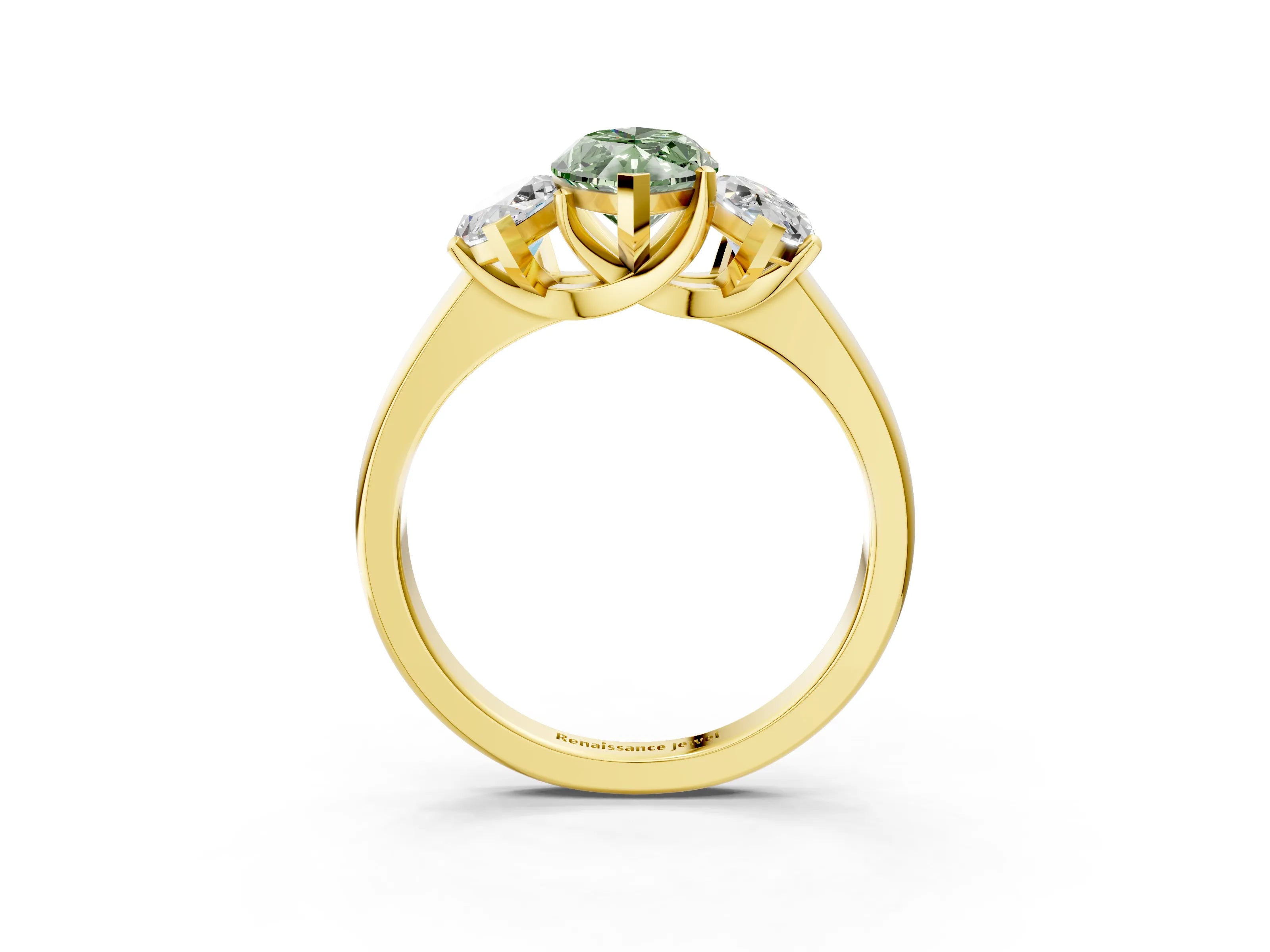 Yellow gold Three-Stone Fancy Green Marquise Cut Cut Solitaire Ring with Classic Prong Setting_3