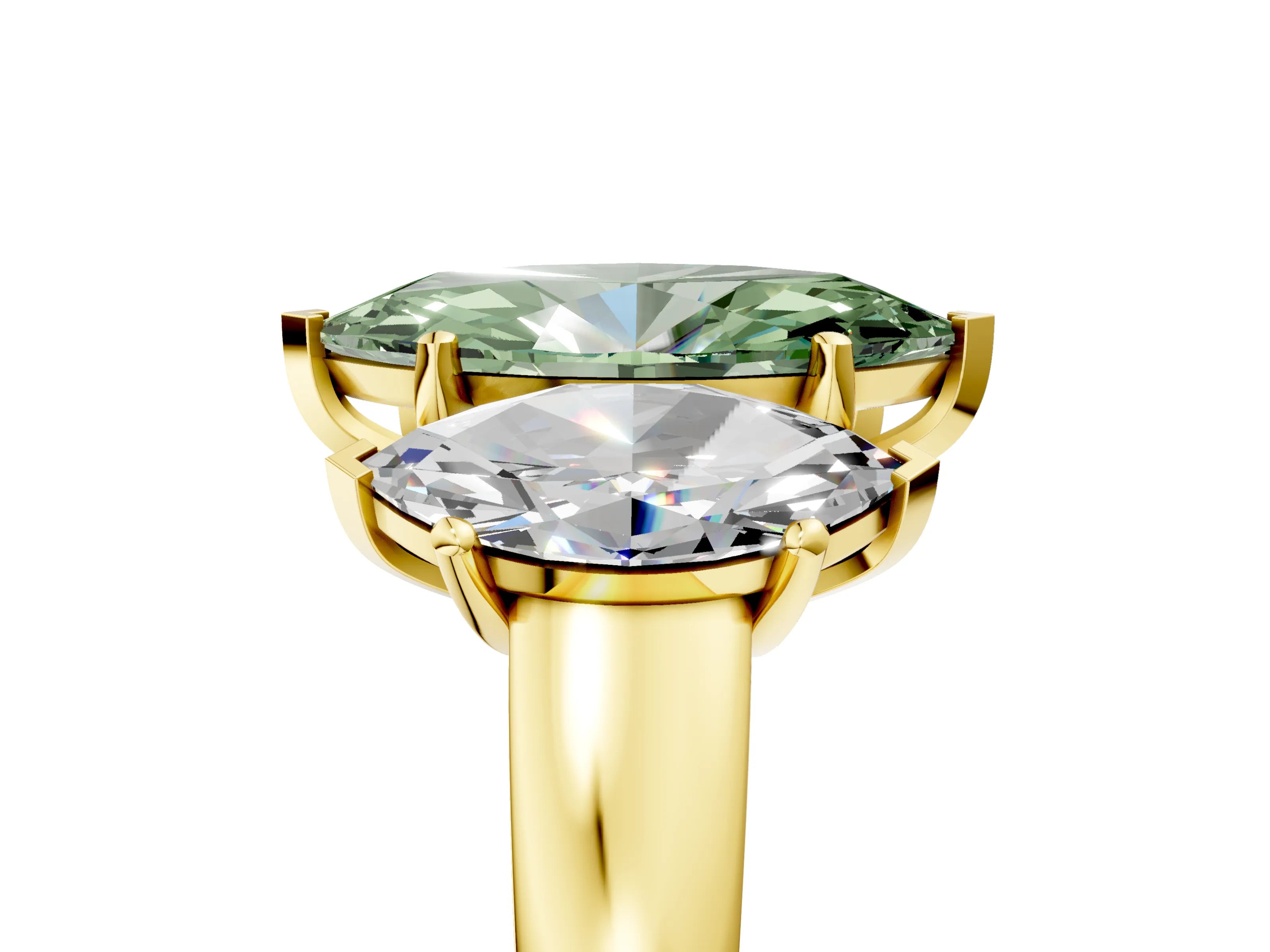 Yellow gold Three-Stone Fancy Green Marquise Cut Cut Solitaire Ring with Classic Prong Setting_5