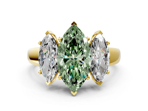 Yellow gold Three-Stone Fancy Green Marquise Cut Cut Solitaire Ring with Classic Prong Setting