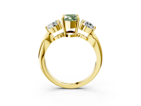 Yellow gold Three-Stone Fancy Green Marquise Cut Diamond Channel Set Engagement Ring with Prong Setting_3