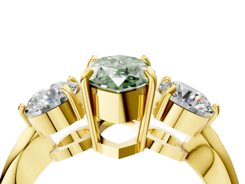 Yellow gold Three-Stone Fancy Green Marquise Cut Diamond Channel Set Engagement Ring with Prong Setting_4