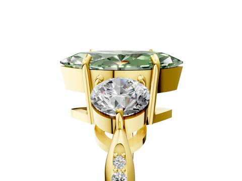 Yellow gold Three-Stone Fancy Green Marquise Cut Diamond Channel Set Engagement Ring with Prong Setting_5
