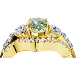Yellow gold Three-Stone Fancy Green Marquise Cut Diamond Engagement Ring with Pave Band and Prong Setting_4