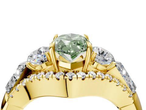 Yellow gold Three-Stone Fancy Green Marquise Cut Diamond Engagement Ring with Pave Band and Prong Setting_4