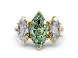 Yellow gold Three-Stone Fancy Green Marquise Cut Diamond Engagement Ring with Prong Setting_3