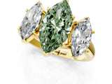 Yellow gold Three-Stone Fancy Green Marquise Cut Diamond Engagement Ring with Prong Setting_4