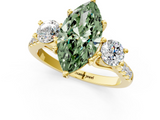 Yellow gold Three-Stone Fancy Green Marquise  Cut Diamond Pavé Band with Four-Prong Setting_29