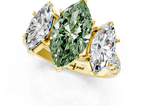 Yellow gold Three-Stone Fancy Green Marquise Cut Diamond Pavé Band with Prong Setting_1