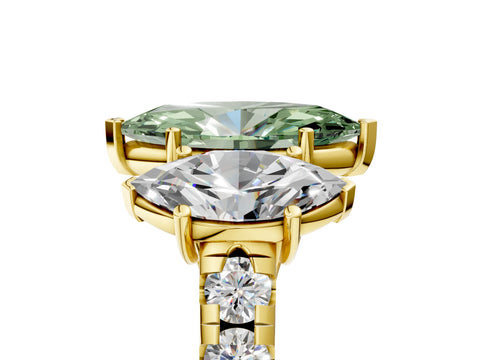 Yellow gold Three-Stone Fancy Green Marquise Cut Diamond Pavé Band with Prong Setting_5