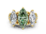 Yellow gold Three-Stone Fancy Green Marquise  Cut Diamond Ring with Channel-Set Band and Four-Prong Setting_133