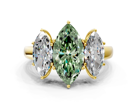 Yellow gold Three-Stone Fancy Green Marquise  Cut Diamond Ring with Channel-Set Band and Four-Prong Setting_32