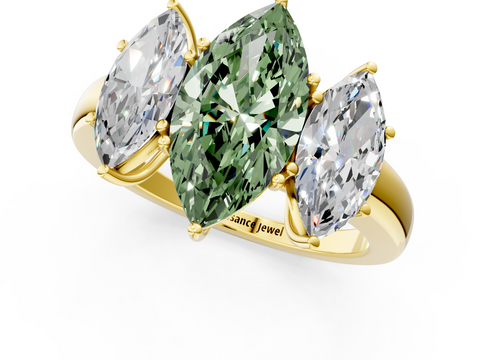 Yellow gold Three-Stone Fancy Green Marquise  Cut Diamond Ring with Channel-Set Band and Four-Prong Setting_33