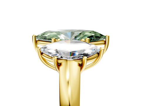 Yellow gold Three-Stone Fancy Green Marquise  Cut Diamond Ring with Channel-Set Band and Four-Prong Setting_37