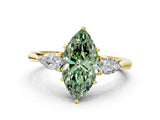 Yellow gold Three-Stone Fancy Green Marquise Cut Diamond Ring with Pear  Side Stones in Four-Prong Setting_12