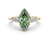 Yellow gold Three-Stone Fancy Green Marquise  Cut Diamond Ring with Pear Side Stones in Four-Prong Setting_126