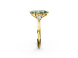 Yellow gold Three-Stone Fancy Green Marquise  Cut Diamond Ring with Pear Side Stones in Four-Prong Setting_128