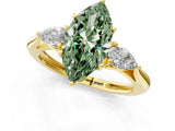 Yellow gold Three-Stone Fancy Green Marquise Cut Diamond Ring with Pear  Side Stones in Four-Prong Setting_13
