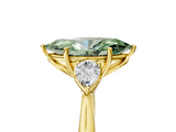 Yellow gold Three-Stone Fancy Green Marquise  Cut Diamond Ring with Pear Side Stones in Four-Prong Setting_131